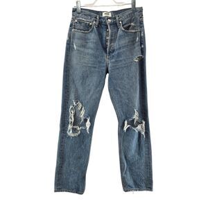 Agolde 90's Jeans Womens 27 High Rise Straight‎ Leg Crop Distressed Busted Knee